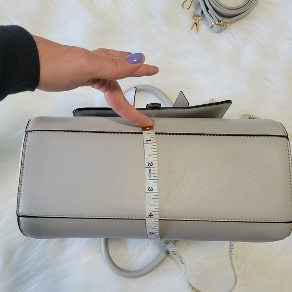 Light Gray Satchel Handbag Vegan Leather   Includes Crossbody Strap NWOT - Picture 7 of 13